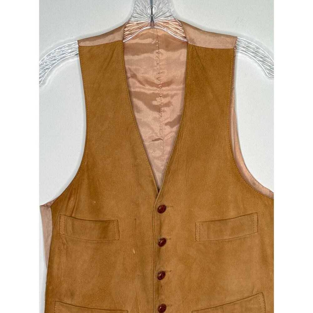 Vintage 1970s Camel Suede Leather Vest Western Boho Small - Picture 3 of 14